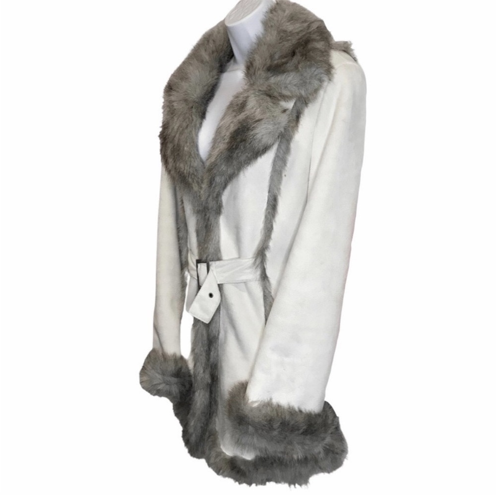 BEBE suede and faux fur trimmed belted Jacket SZ M - Picture 12 of 16